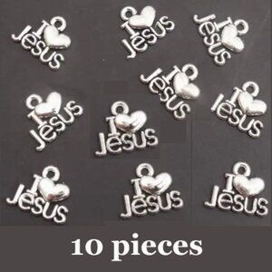 Antique Silver Plated I Love Jesus Charms 10pcs